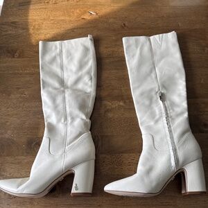 Sam Edelman Ivory Knee-High Block Heel Boots – Size 8.5